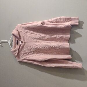 J. Crew‎ Women's Large Light Pink Cable Knit Quarter Zip Turtleneck Sweater